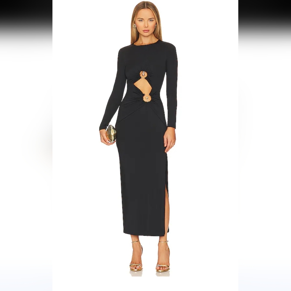 Bardot Neve Maxi, Elegant Black Cut-Out Dress, X Revolve, Has Stretch